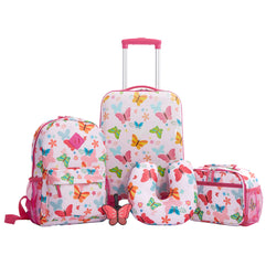 Travelers Club 5-Pc 18" Kids Luggage Set With 360° 4-Wheel Spinner System, Butterfly