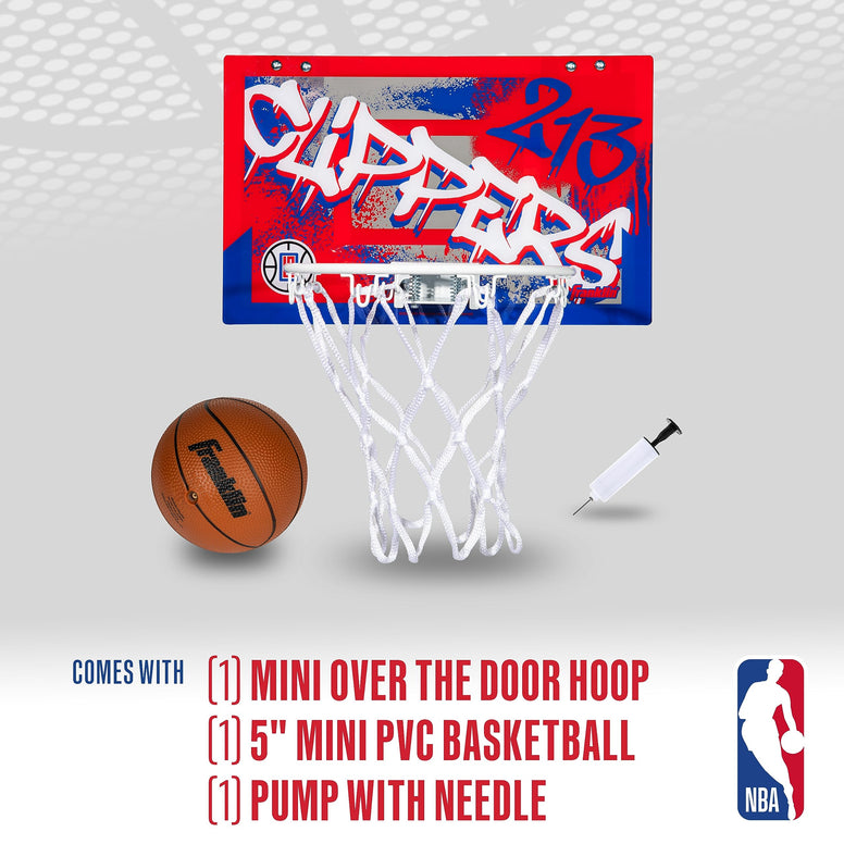 Franklin Sports NBA Over The Door Basketball Hoop - Kids Indoor Basketball Hoop with Mini Basketball - NBA Fan Shop Mini Hoop for Bedroom + Office