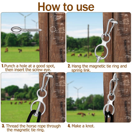 KUNBEIEN Horse Tie Ring, Safe Tie Horse Supplies, Humane Way Tie Ring, Magnetic Ring for Tying and Retracting, Helps Horse Pull Back and Releases Stress from The Horse