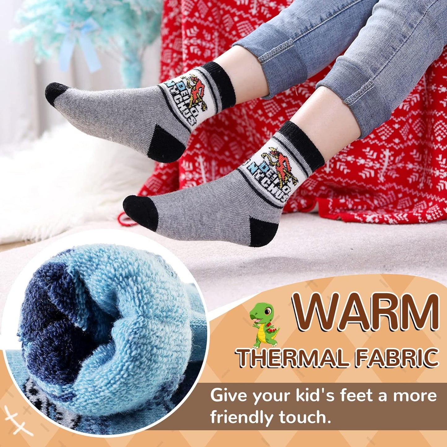 Kids Boys Girls Slipper Socks Warm Thick Fuzzy Fleece Lined Winter Cartoon Thermal Anti-Slip Soft Children's Home Floor Socks