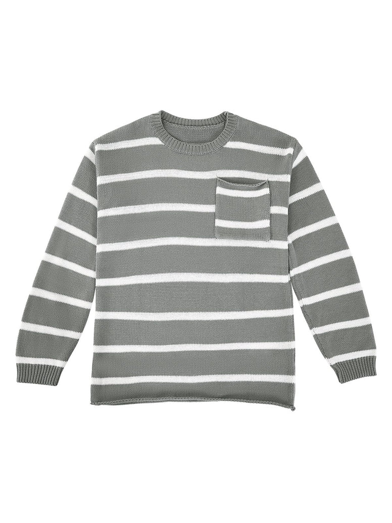 Haloumoning Boys Long Sleeve Sweater Knit Crewneck Striped Pullover Sweater Sweatshirts with Pocket 5-14 Years