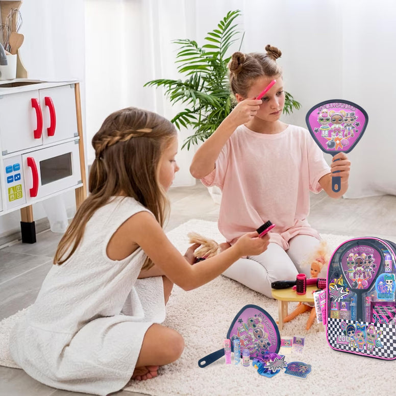 L.O.L Surprise! Townley Girl backpack Cosmetic makeup Set 10 Pieces, Including Lip Gloss, Nail Polish, Scrunchy, Mirror and Surprise Keychain, Ages 5+ Perfect for Parties, Sleepovers and Makeovers