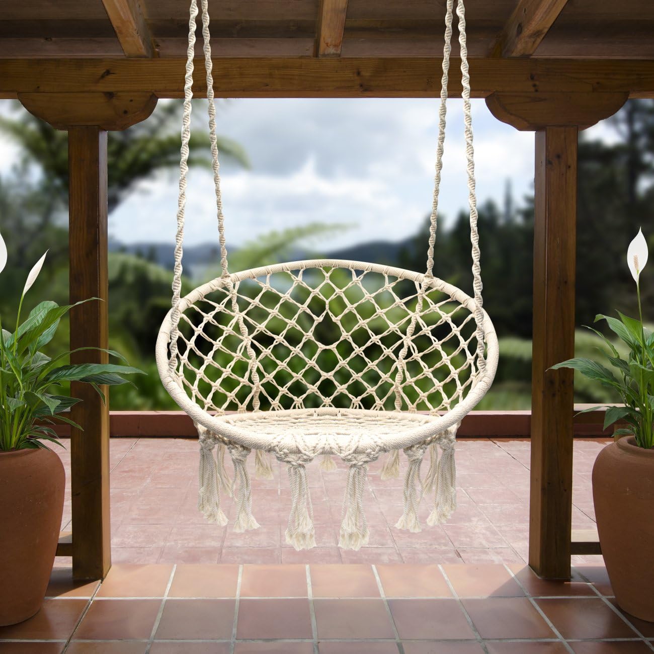 Sorbus Swing Chair Macrame Hanging Hammock Chair – Stylish Decorative Premium Cotton Ceiling Boho Chair for Durability- Indoor, Outdoor, Chair, Patio, Porch, Garden, Gifts - Max 250Lbs