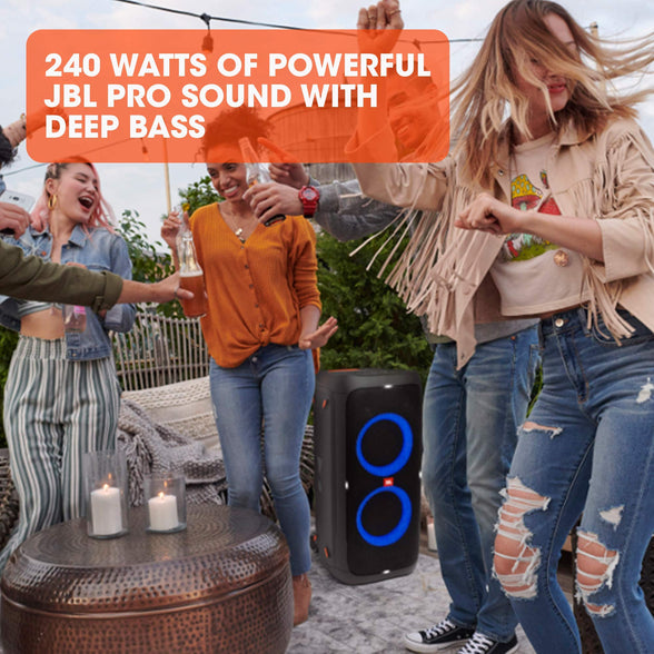 JBL PartyBox 310 Portable Party Speaker with Dazzling Lights and Powerful JBL Pro Sound, 18H Battery, Built-In Wheels, IPX4 Splashproof, SOund Effects, Karaoke Mode, USB Port - Black, JBLPARTYBOX310UK