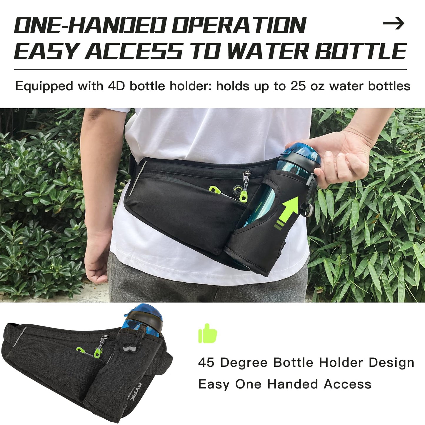 PYFK Running Belt Hydration Waist Pack with Water Bottle Holder for Men Women Waist Pouch Fanny Bag Reflective (Black2), Black2, Running