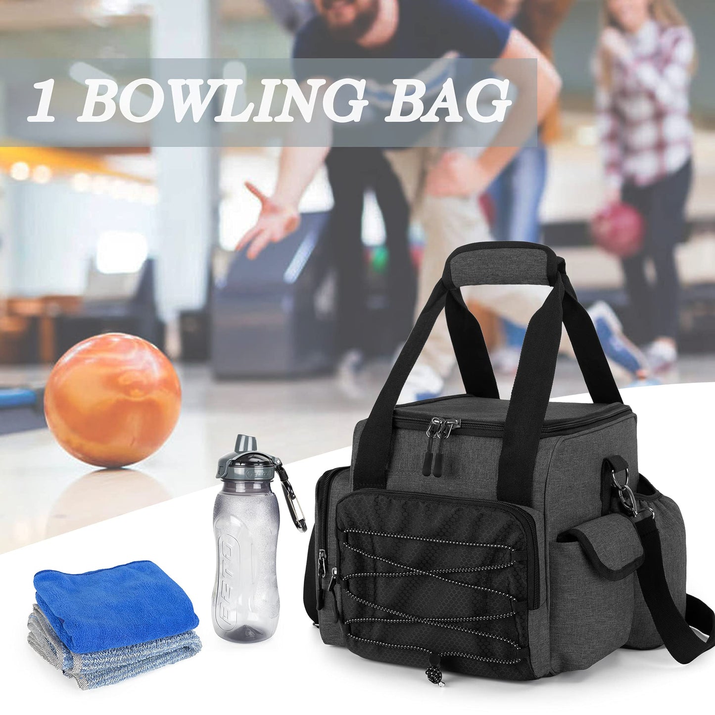 DSLEAF Bowling Ball Bag for Single Ball, Bowling Ball Tote Bag with Wooden Ball Holder and Extra Storage Pockets