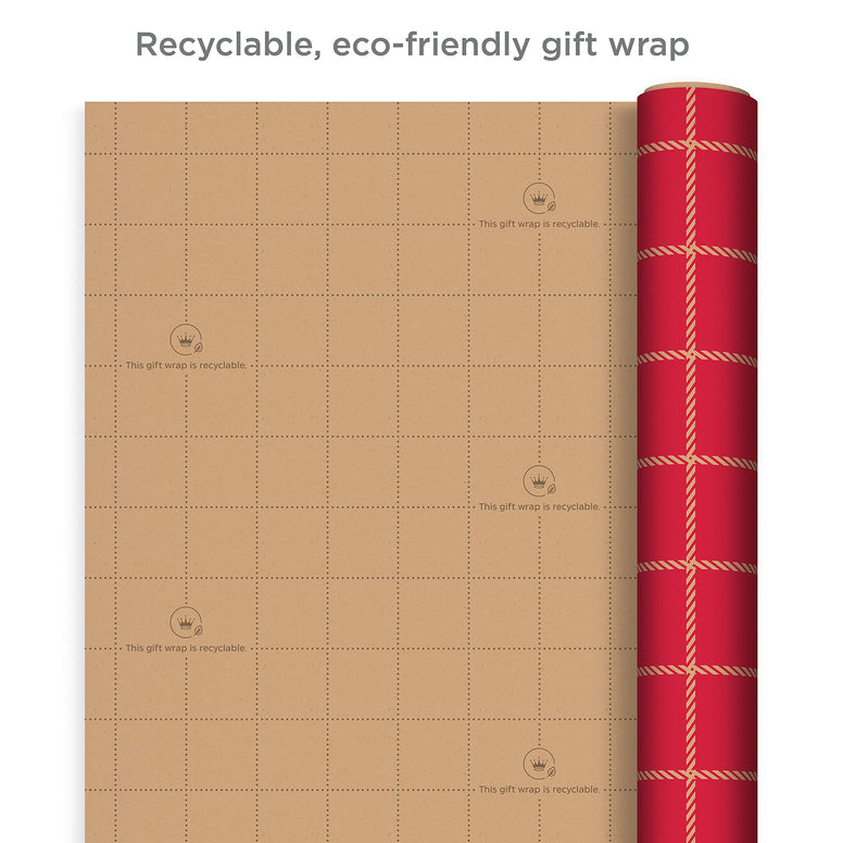 Hallmark Recyclable Wrapping Paper with Cutlines on Reverse (6 Rolls: 120 Square Feet Total) Red Grid, Blue Chevron, Rainbow Stars,"Celebrate" on Kraft Brown for Birthdays, Graduations, Father's Day