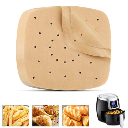 Air Fryer Parchment Paper Liners - 8.5 inch Pre Cut Baking Paper Cooking Sheets Perforated Parchment Paper for Air Fryer Bamboo Steamer Basket Square 100 PCS