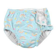 i play. by green sprouts baby-girls Snap Reusable Swim Diaper, Aqua Rainbows, 12-18 Months