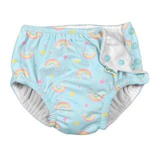 i play. by green sprouts baby-girls Snap Reusable Swim Diaper, Aqua Rainbows, 12-18 Months