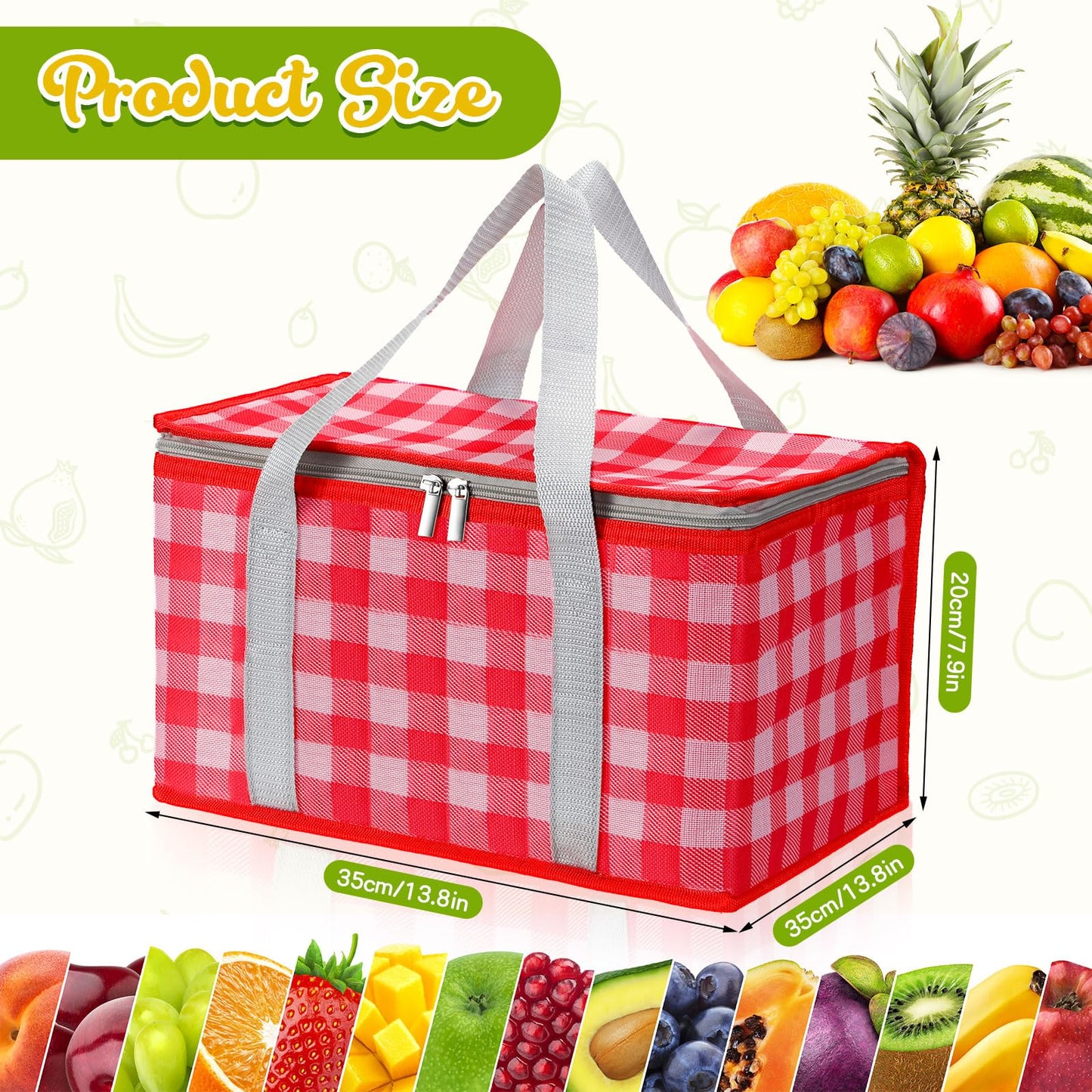 2 Pcs Insulated Picnic Bag Reusable Cooler Bags Food Dilivery Bags Grocery Shopping Beach Bag Leakproof Foldable Picnic Basket with Zippered Top for Picnic Travel Beach Outdoor Hot Cold (Red, Yellow)