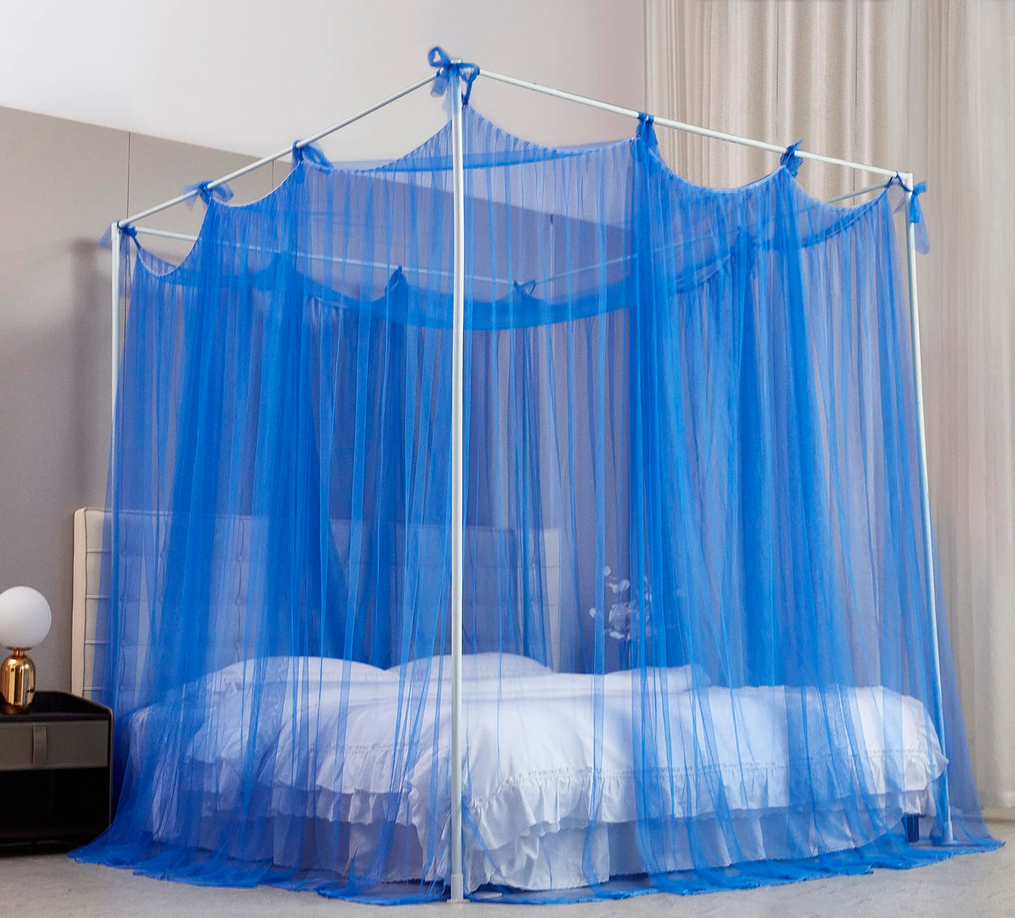 Mengersi Bed Canopy Mosquito Net for Bed,Canopy Bed Curtains Elegant Bed Drapes Screen Netting Canopy Curtains Bedroom Decor (Blue, King)