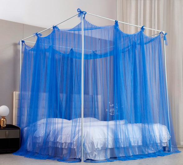 Mengersi Bed Canopy Mosquito Net for Bed,Canopy Bed Curtains Elegant Bed Drapes Screen Netting Canopy Curtains Bedroom Decor (Blue, King)