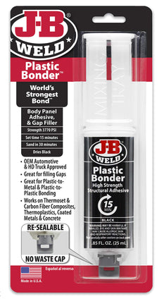 J-B Weld 50139 Plastic Bonder Body Panel Adhesive And Gap Filler Syringe - Black - 25 Ml