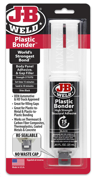 J-B Weld 50139 Plastic Bonder Body Panel Adhesive And Gap Filler Syringe - Black - 25 Ml