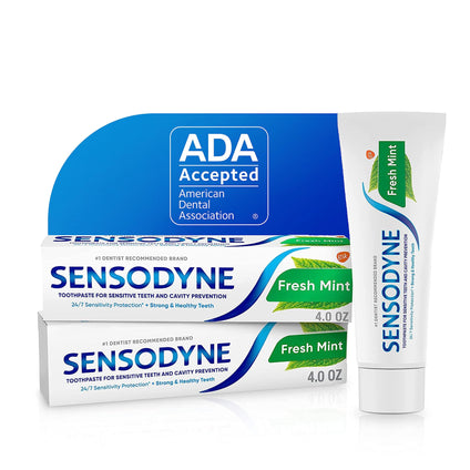 Sensodyne Fresh Mint Sensitive Toothpaste, ADA Accepted Toothpaste for Cavity Prevention and Sensitive Teeth Treatment - 4 Ounces (Pack of 2)