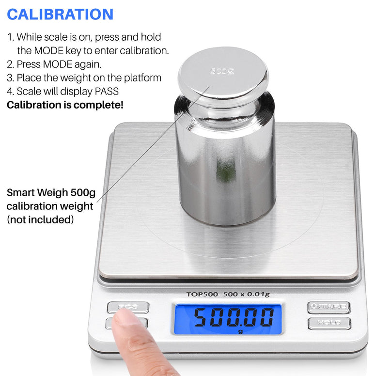 Smart Weigh Digital Pro Pocket Scale with Back-Lit LCD Display, Tare, Hold and PCS Features 500 x 0.01g (2 Lids Included)