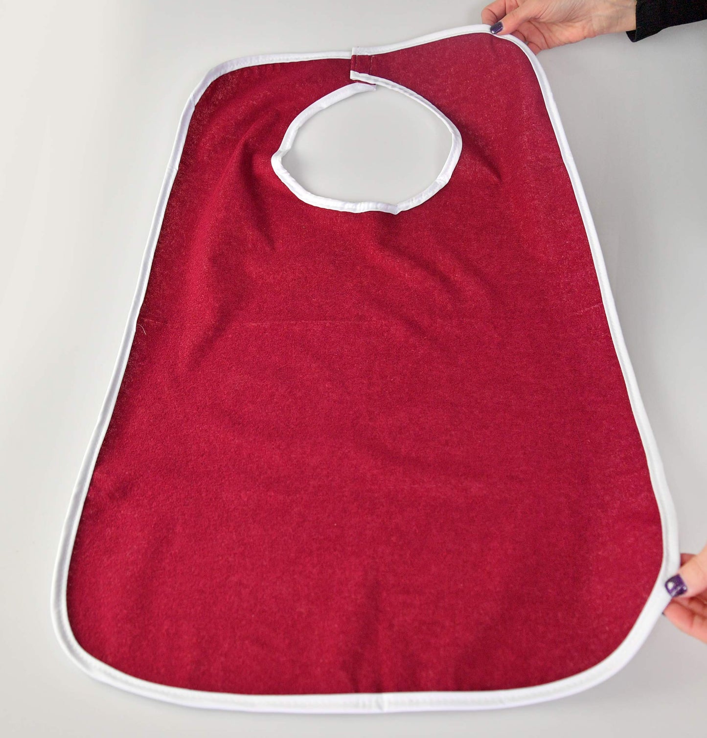 HOME-X Unisex Bib for Men and Women, Waterproof, Terry Cloth, Clothing Protector, Reusable, Vinyl Backing, Machine Washable, Adult Bib-Burgundy-29” L x 17” W