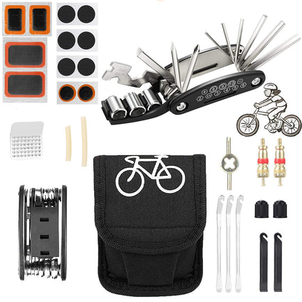 Bike Tool Kit Bike Puncture Repair Kit, 16 in 1 Bike Multifunction Tool Mountain Bike Accessories with Patch Kit and Tire Levers for Mountain Bike and Road Bike