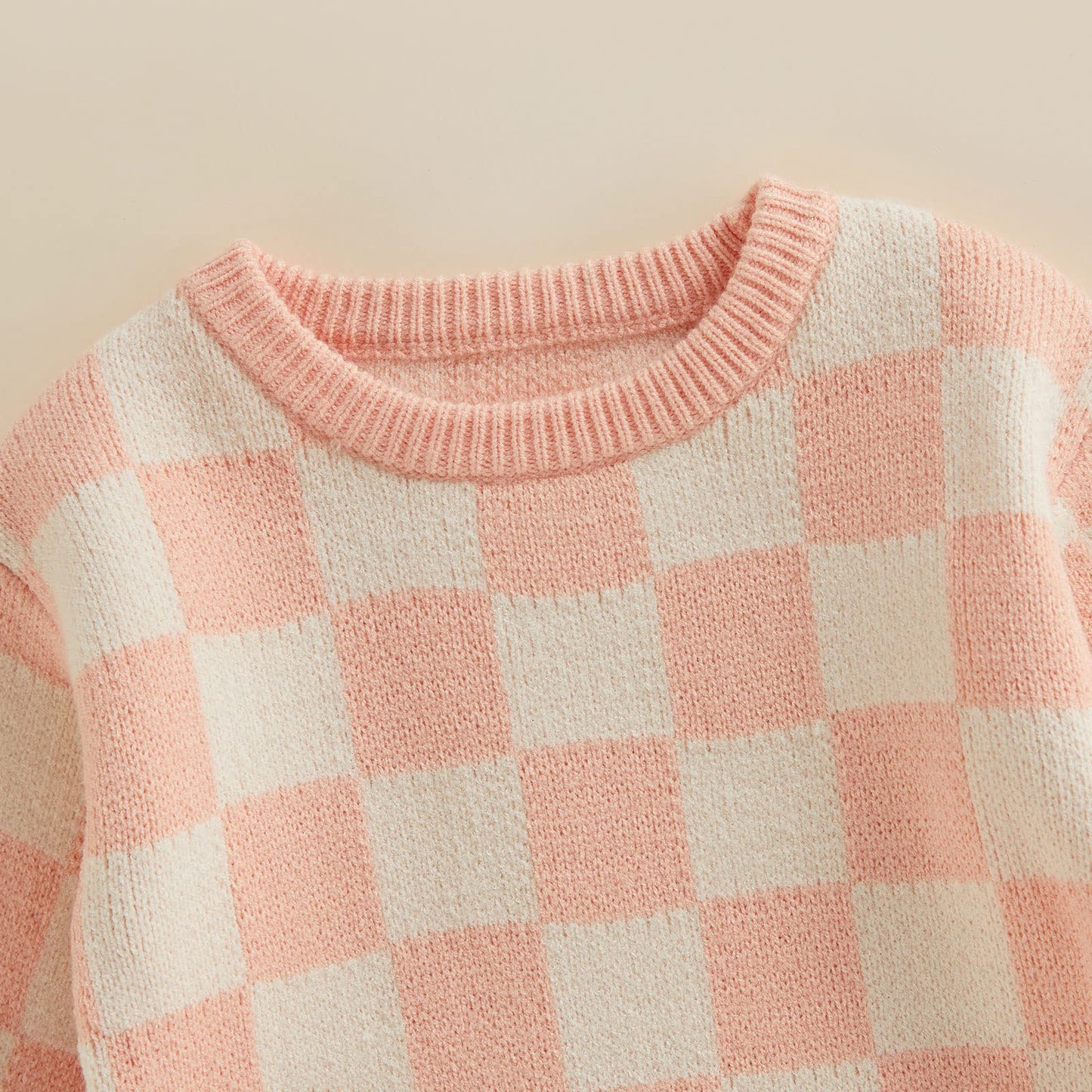 Kuriozud Toddler Baby Boy Girl Sweater Checkerboard Knit Crewneck Sweatshirt Soft Warm Fall Winter Clothes 6-12 M