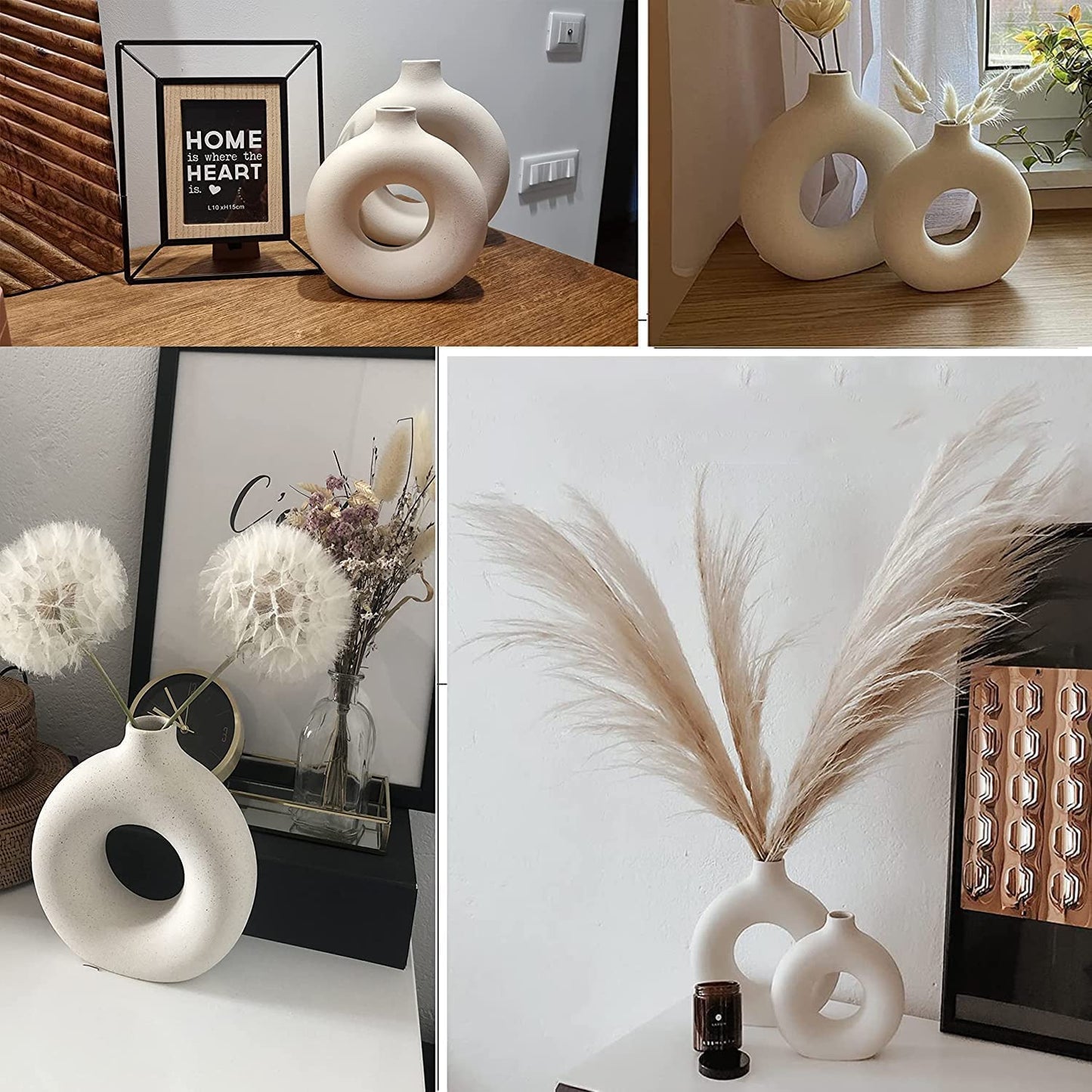 2 pieces,Ceramic Vase Set 2 for Modern Home Decor,Round Matte Pampas Flower Vases Minimalist Nordic Boho Ins Style for Wedding Dinner Table Party Living Room Office Bedroom, Decorative Gift (White)