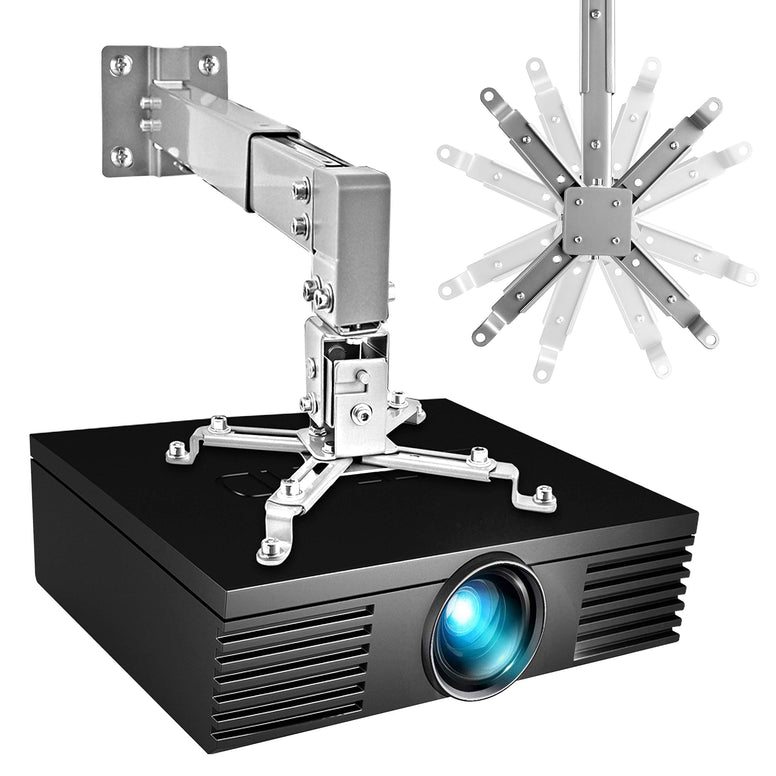 Pyle Projector Wall Mount Bracket - Overhead Projector Holder Kit w/Pitch Roll, Horizontal Vertical Adjustment, Retractable Telescopic Arm - Home Movie Theater/Video Film Showing - Pyle PRJWM8