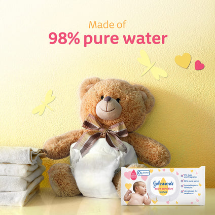 Johnson's Baby, Wipes, Extra Sensitive, 98% Pure Water, 2+1 Packs of 56 Wipes, 168 Count