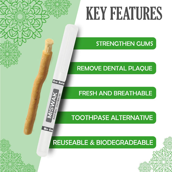 EVERPRIME Natural Miswak Stick| Chewable Toothbrush | Organic Teeth Cleaning & Whitening | Sewak Tooth Brush | 02 Miswak with one Holder | Vacuum Sealed for Freshness | Oral Care & Healthy Gums مسواك