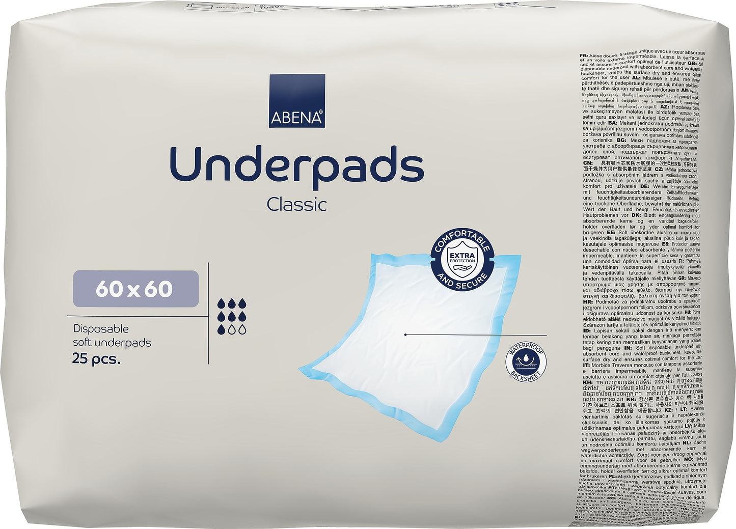 Abena Underpad Classic, Disposable Underpads, Eco-Friendly Incontinence Bed Pads, Soft & Secure Bed Protectors for Incontinence - 60x60cm, 25 Count (Pack of 1)