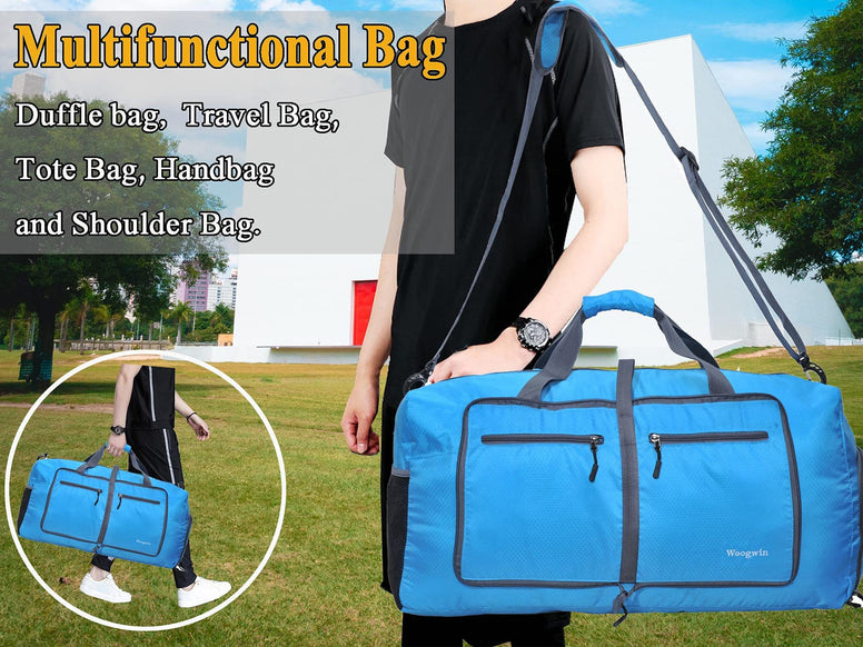 ehsbuy 60L Foldable Travel Duffle Bags for Men Women Large Holdall Bag Waterproof Overnight Weekend Bags for Gym Luggage, Blue, 60L