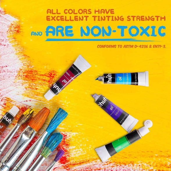 Ohuhu Oil Paint Set, 24 Oil-Based Colors, 12ml/0.42oz x 24 Tubes Non-Toxic Oil Painting Set Supplies for Canvas Painting Artist Kids Beginners Adults Classroom Great Art Supplies Gifts Ideal