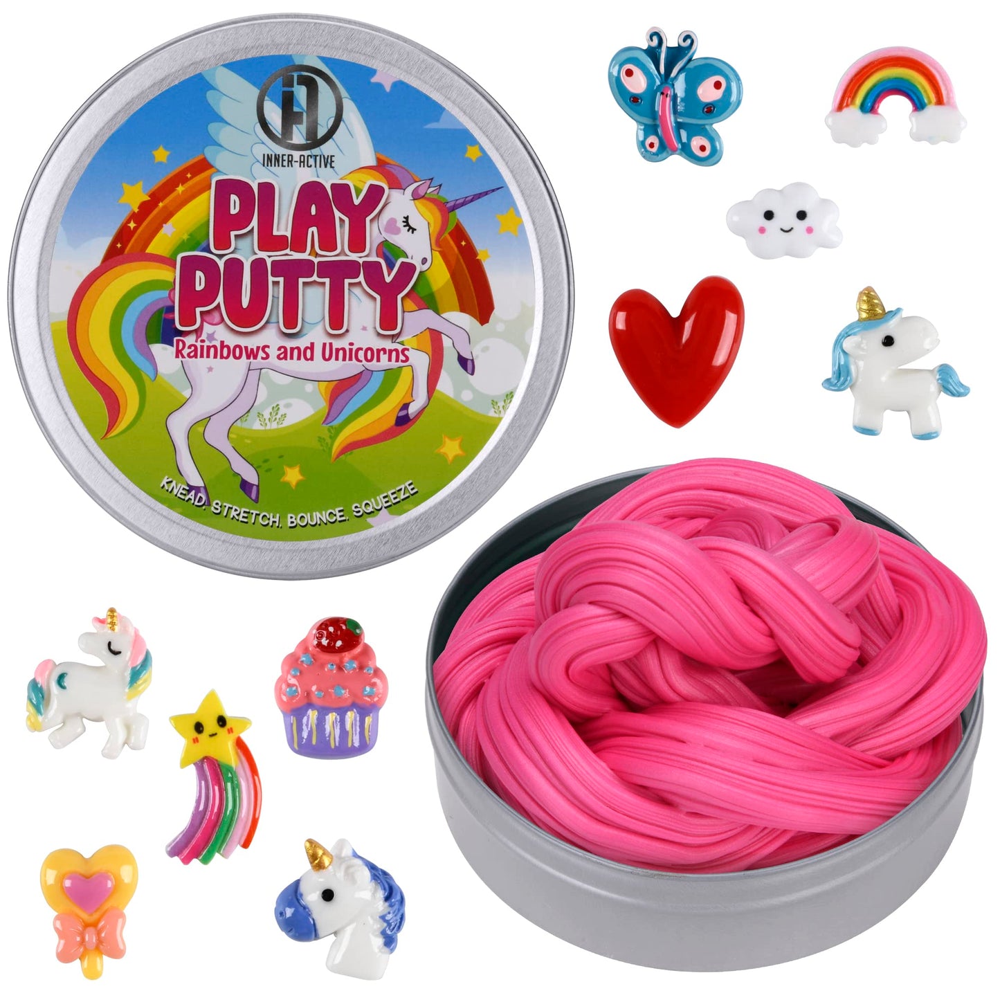 INNER-ACTIVE Play Putty Therapy Putty for Kids with Charms Rainbow and Unicorns Theraputty Soft Resistance, Increase Fine Motor Skills and Finger Strength, Occupational Therapy Sensory Toy