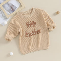 Big Brother Little Brother Matching Outfits Toddler Baby Knit Sweater Crewneck Embroidery Pullover for Boys Kid