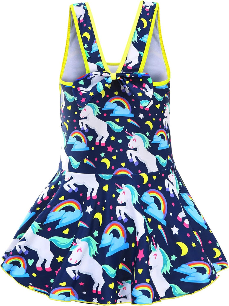 KuKiee Girls One Piece Rainbow Unicorn Swimsuit Stars Print Swimwear Bathing Suit