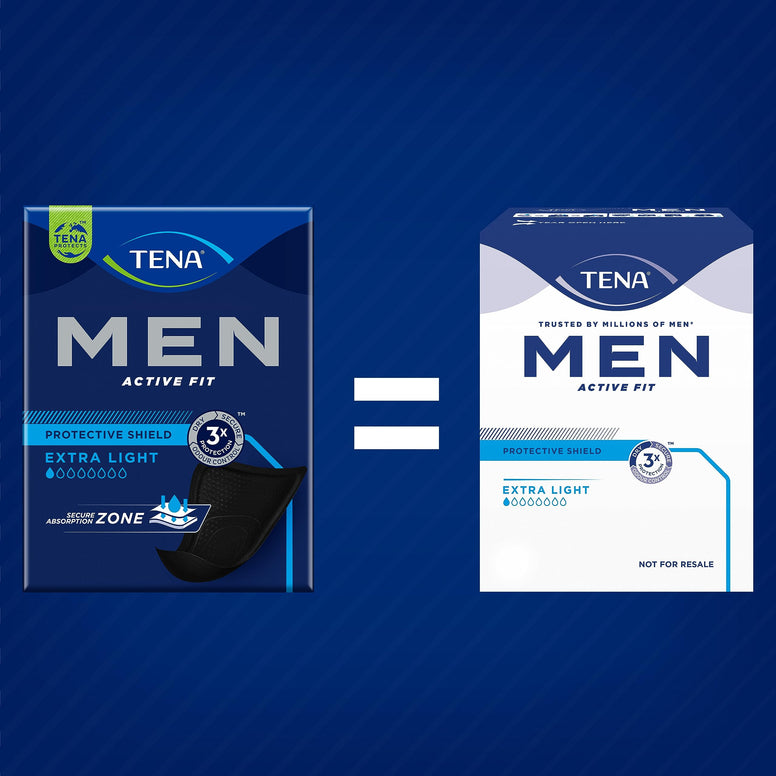 TENA Men Protective Shield, 112 Extra Thin Incontinence Liners (14 x 8 Packs) Specially Engineered for Men of All Ages, Black Pad for Light Bladder Weakness, Urine Leakage and Drips,White