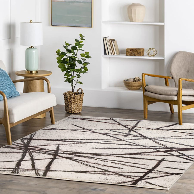 Leesentec Area Rugs Soft Modern Rug Carpet Geometric Stripe Rug Non Slip Cashmere Rug for Bedroom Living Room Floor Mat (Beige, 160 x 200 cm)