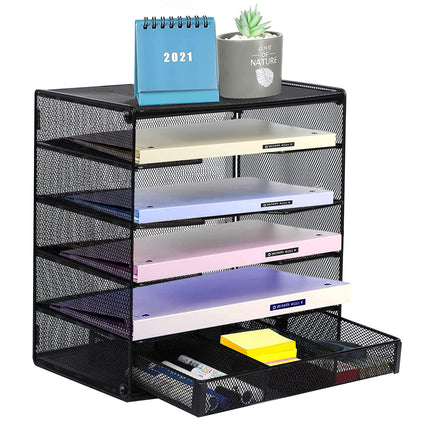 Letter Tray Organizer, Mesh Desk File Organizer Paper Sorter Holder 5-Tier with 1 Extra Drawer