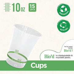 Fun® Biodegradable disposable clear plastic cup 10 Oz for Juices, Water, Cold Drinks,Drinking Cups, White Party Cups for Birthday Parties, Picnics, Ceremonies, and Weddings (Pack of 15)