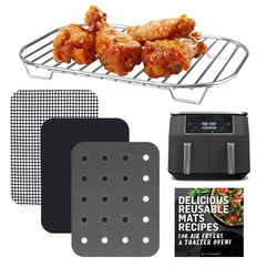 Accessories for Ninja Air Fryer 2 Basket 8 QT DZ201 & 10 QT DZ401, Reusable Sheets Liners and Rack for Foodi Dual Zone Double Airfryer, Kitchen Appliances Accessory Set with Recipe Book by INFRAOVENS