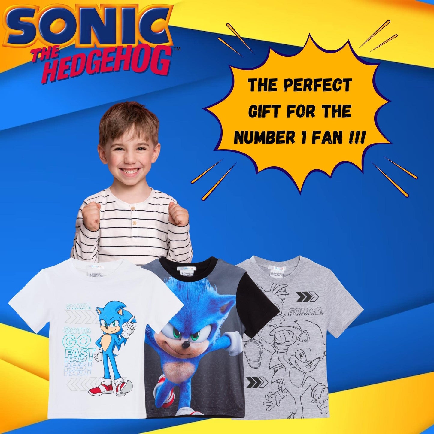 Sonic The Hedgehog Boys 3 Pack T-Shirts Kids Gamer Tops Short Sleeved Tees Multipack 7-8Y