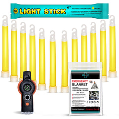 12 Ultra Bright Glow Sticks + Bonus Emergency Blanket and Survival Whistle - Emergency Light Sticks for Camping, Hiking, Outdoor, Survival Kit and More - Lasts Over 12 Hours