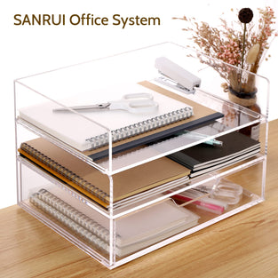 SANRUI Acrylic Desk Organizer with Drawer, 2 Tier Paper Tray for Letter/A4 Printer Paper/Magazine, Home Office Supplies