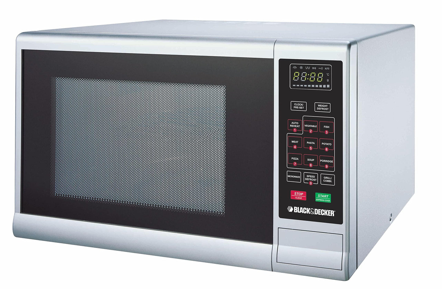 BLACK+DECKER 30L 900W Digital Microwave With Grill Silver, 9 Presets 5 Power Levels With Weight/Time Defrost Function+Auto Reheat And Combination For Even Cooking&Heating MZ3000PG-B5