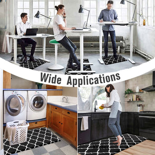 Carvapet 2 Pieces Kitchen Mat Set Cushioned Anti-Fatigue Comfort Floor Mat Waterproof Non-Slip Runner Rug PVC Foam Standing Mat for Kitchen Laundry Moroccan Trellis, Black,17.3