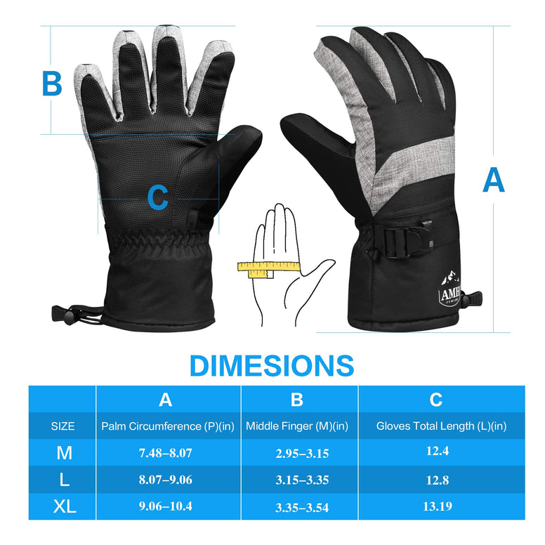 AMH Ski & Snowboard Men & Women Gloves Winter Warm 3M Thinsulate Waterproof Cold Weather Gloves