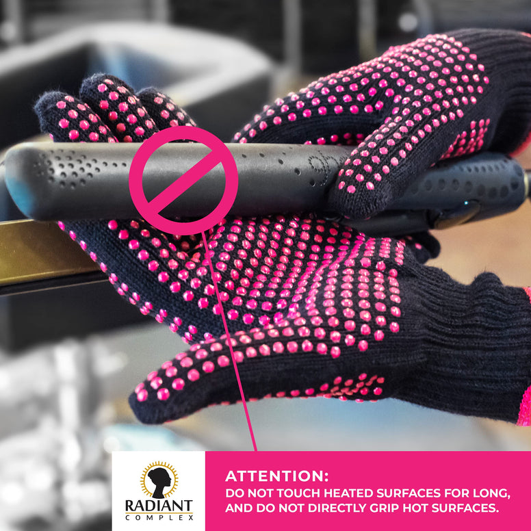 Radiant Complex 2 Piece Heat Resistant Gloves with Silicone Bumps, Professional Heat Proof Glove Mitts for Hair Styling, Curling Iron, Wand Flat Iron, Hot-Air Brushes, Universal Fit Size