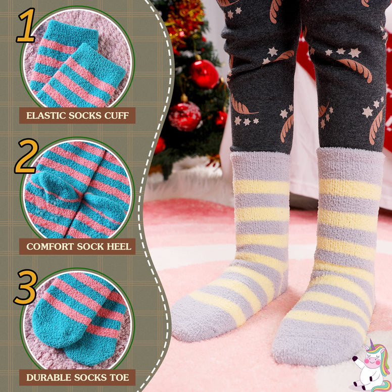 Baby Fuzzy Grip Slipper Socks Boys Girls Non-Slip Cozy Winter Fluffy Warm Little Kids Toddler Socks 6 Pairs (0-12 Months)