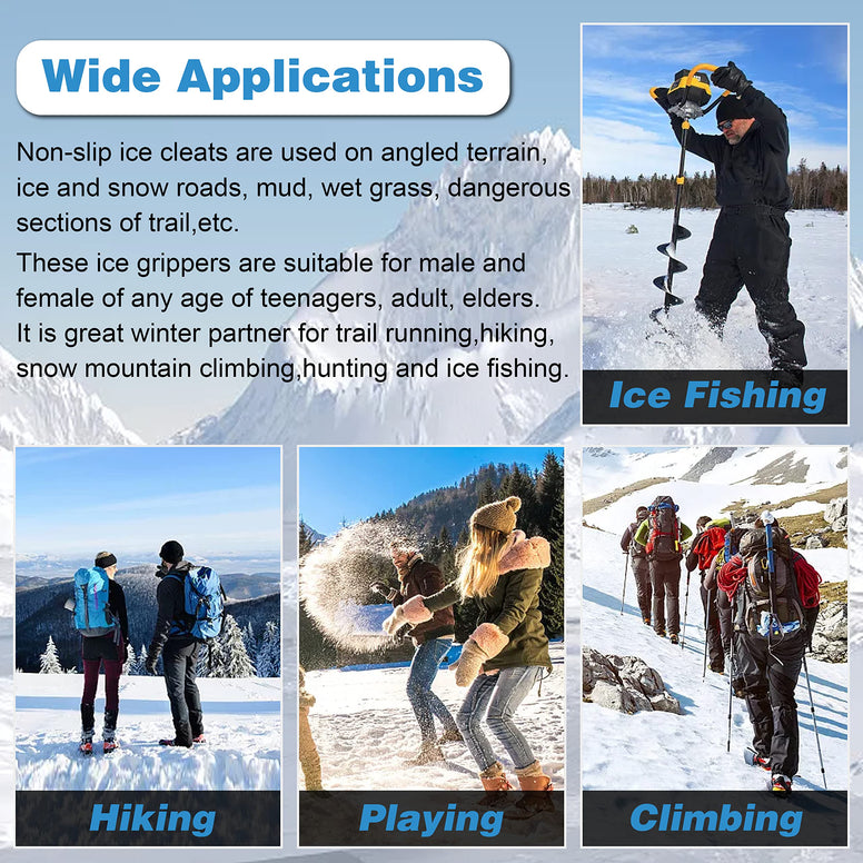 Ice Cleats Snow Traction Cleat Crampons for Shoes and Boots Non Slip Cleat Covers Ice Snow Grippers with Adjustable Straps for Walking on Snow & Ice Hiking Climbing Mountaineering Fishing Small