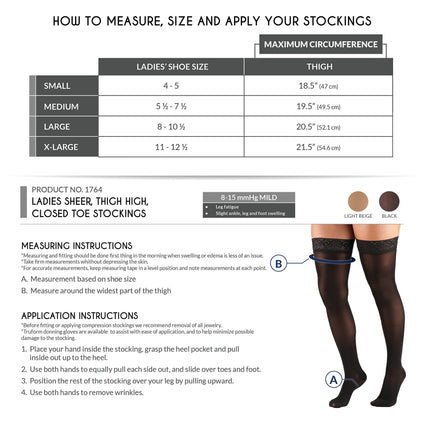 Truform Sheer Compression Stockings, 8-15 mmHg, Women's Thigh High Length, 20 Denier, Black, Medium