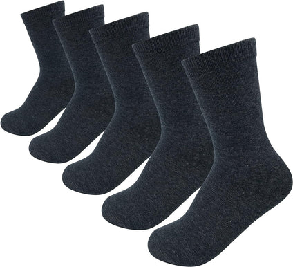 Boys & Girls Unisex Grey School-Casual Crew Socks 5 Pairs Pack